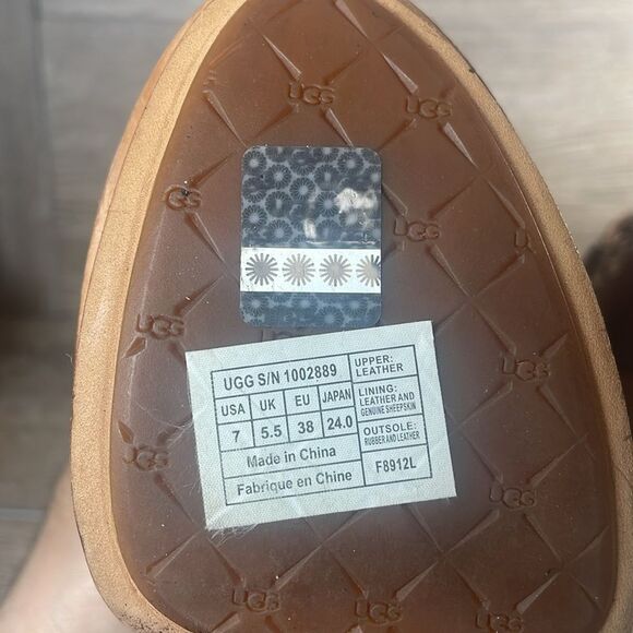 NWT Ugg Fatima Woven Brown Leather Women’s Sz 7 Elegant Platform Heeled Shoes - Picture 6 of 16